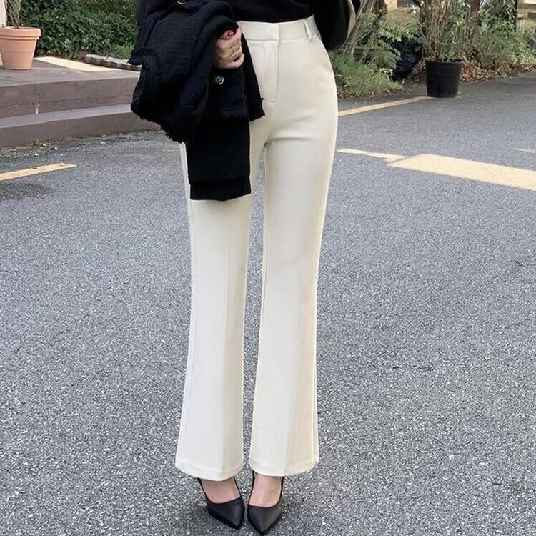 【丈別】スリムブーツカットスラックスパンツ IVORY