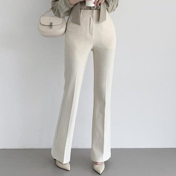 【丈別】スリムブーツカットスラックスパンツ IVORY