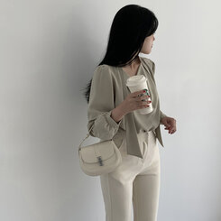 ブラウス ドレープタイ長袖ブラウス KHAKI