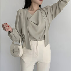 ブラウス ドレープタイ長袖ブラウス KHAKI