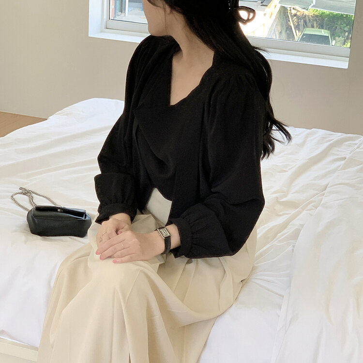 ドレープタイ長袖ブラウス BLACK