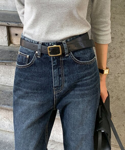 ファッション雑貨 ワイドバックルレザーベルト BLACK