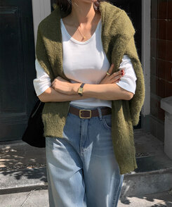 ファッション雑貨 ワイドバックルレザーベルト BROWN