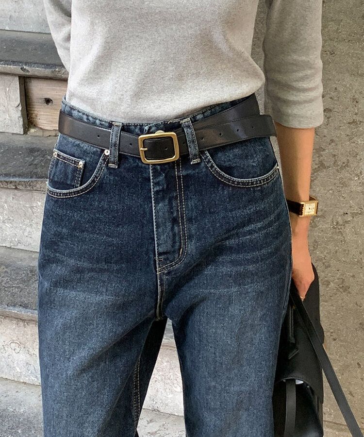 ワイドバックルレザーベルト BLACK