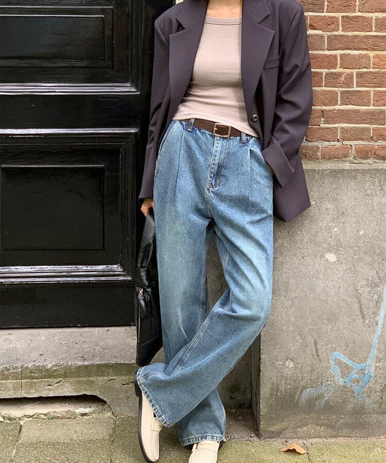 ワイドバックルレザーベルト BROWN