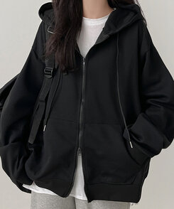 オーバーフィットフードジップアップ BLACK