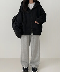 オーバーフィットフードジップアップ BLACK