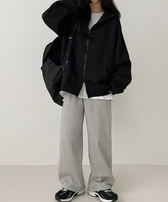 オーバーフィットフードジップアップ BLACK