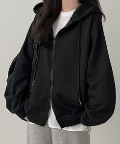 オーバーフィットフードジップアップ BLACK