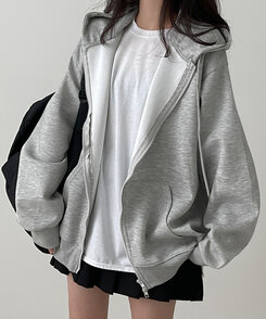 オーバーフィットフードジップアップ GREY