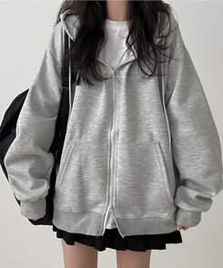 オーバーフィットフードジップアップ GREY