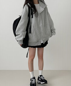 オーバーフィットフードジップアップ GREY