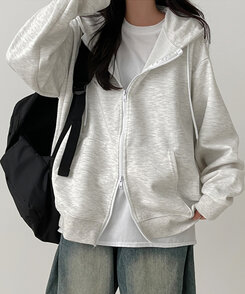 オーバーフィットフードジップアップ WHITE MELANGE