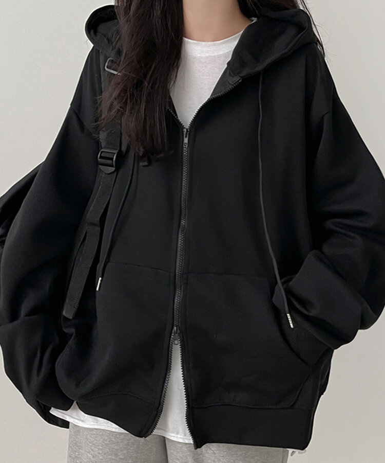 オーバーフィットフードジップアップ BLACK