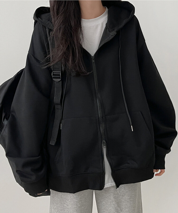 オーバーフィットフードジップアップ BLACK