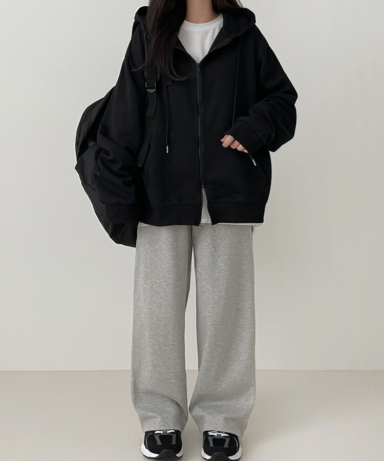 オーバーフィットフードジップアップ BLACK