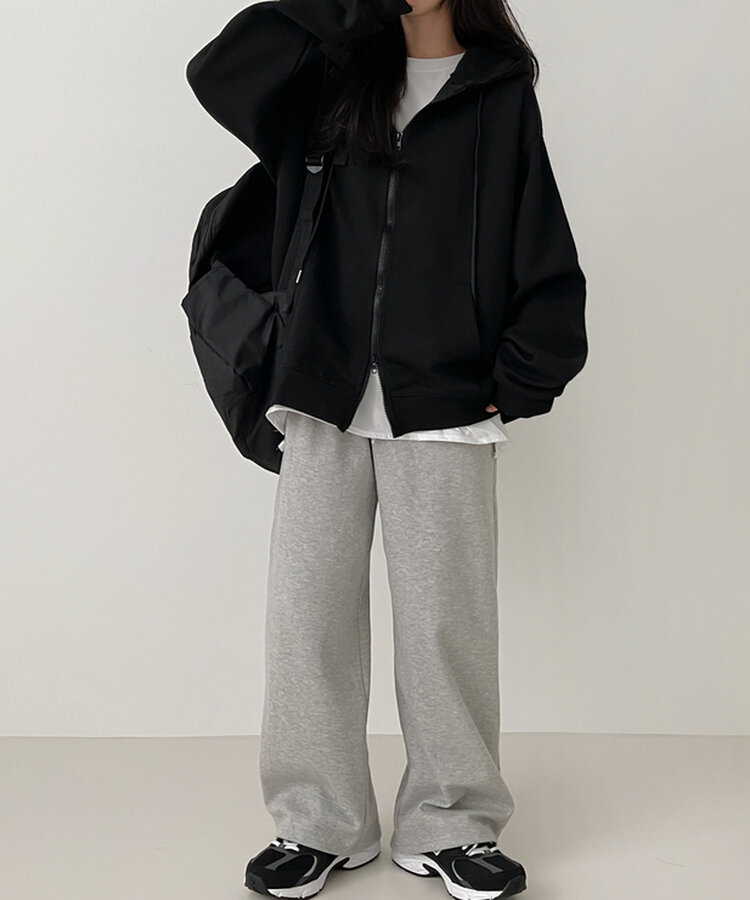 オーバーフィットフードジップアップ BLACK