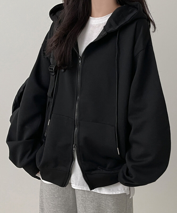 オーバーフィットフードジップアップ BLACK