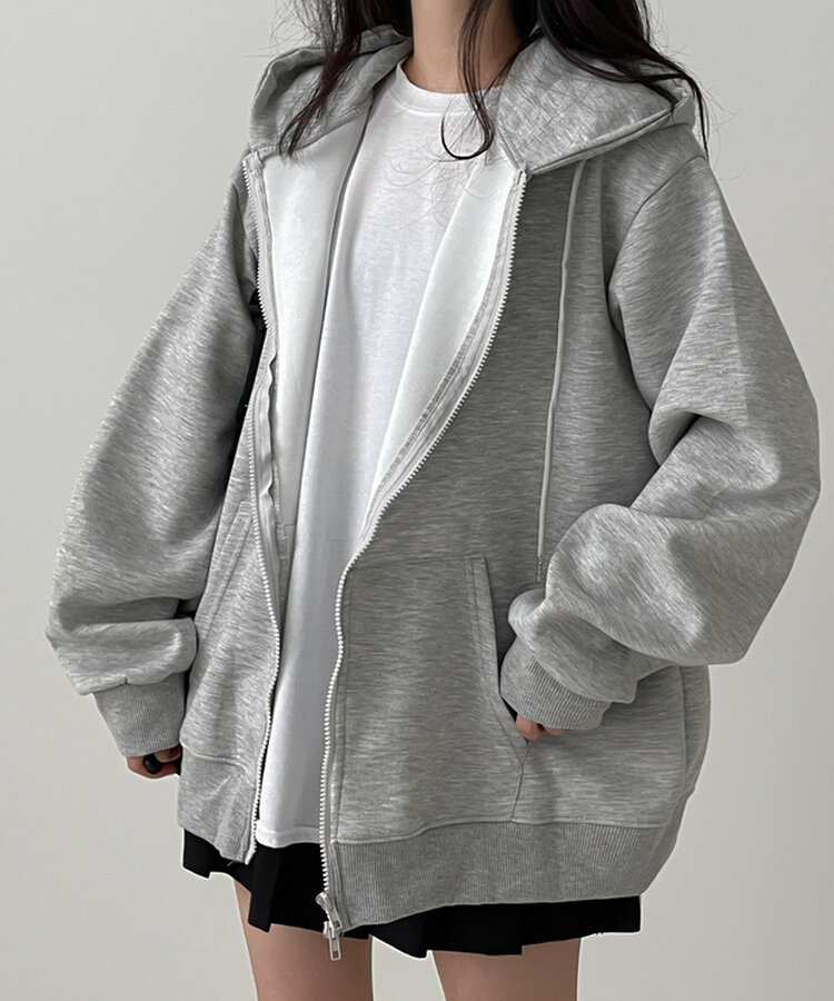 オーバーフィットフードジップアップ GREY