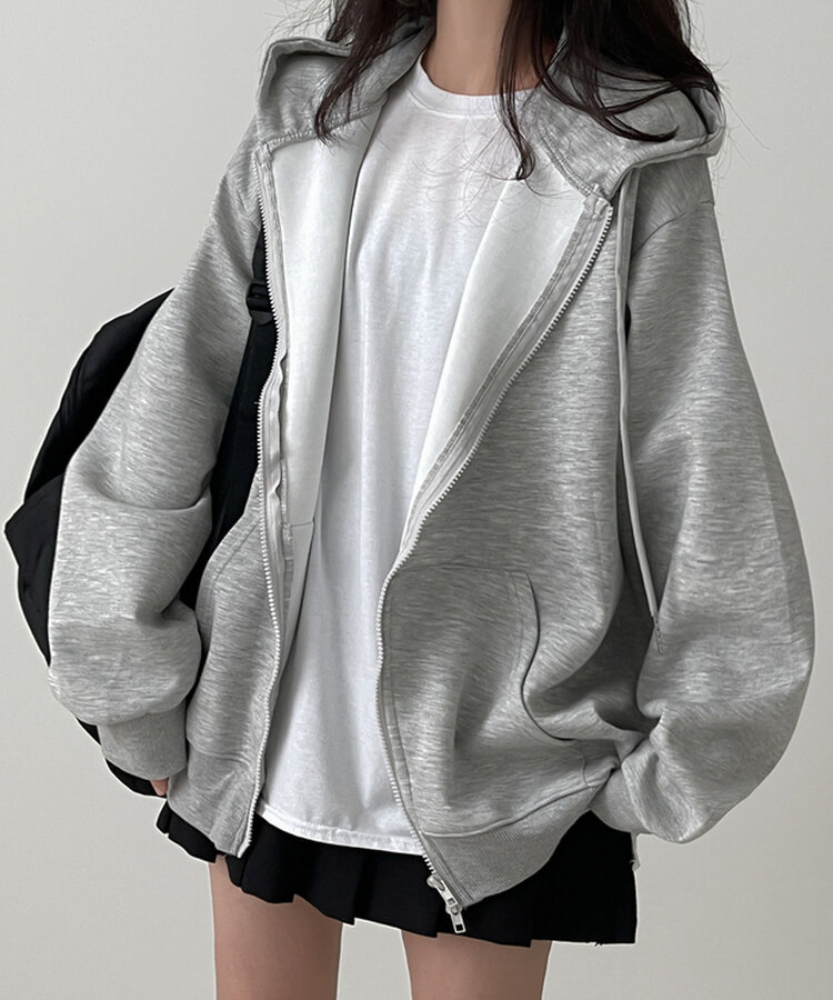 オーバーフィットフードジップアップ GREY