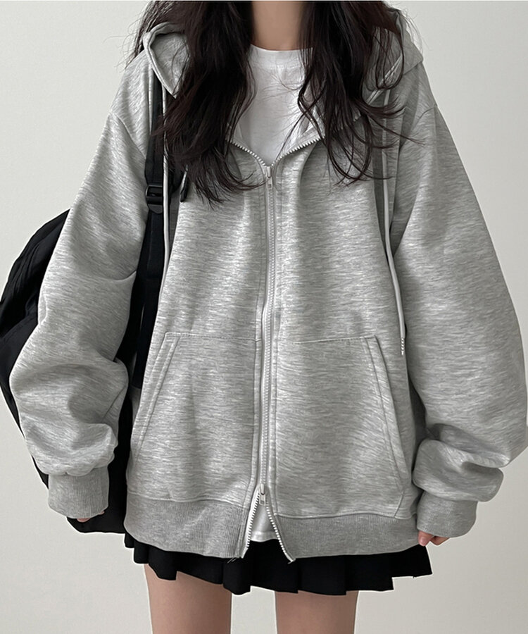 オーバーフィットフードジップアップ GREY