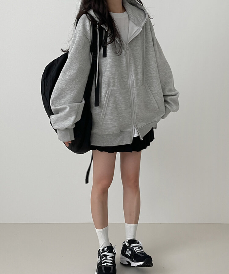 オーバーフィットフードジップアップ GREY
