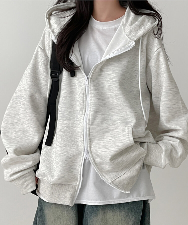 オーバーフィットフードジップアップ WHITE MELANGE