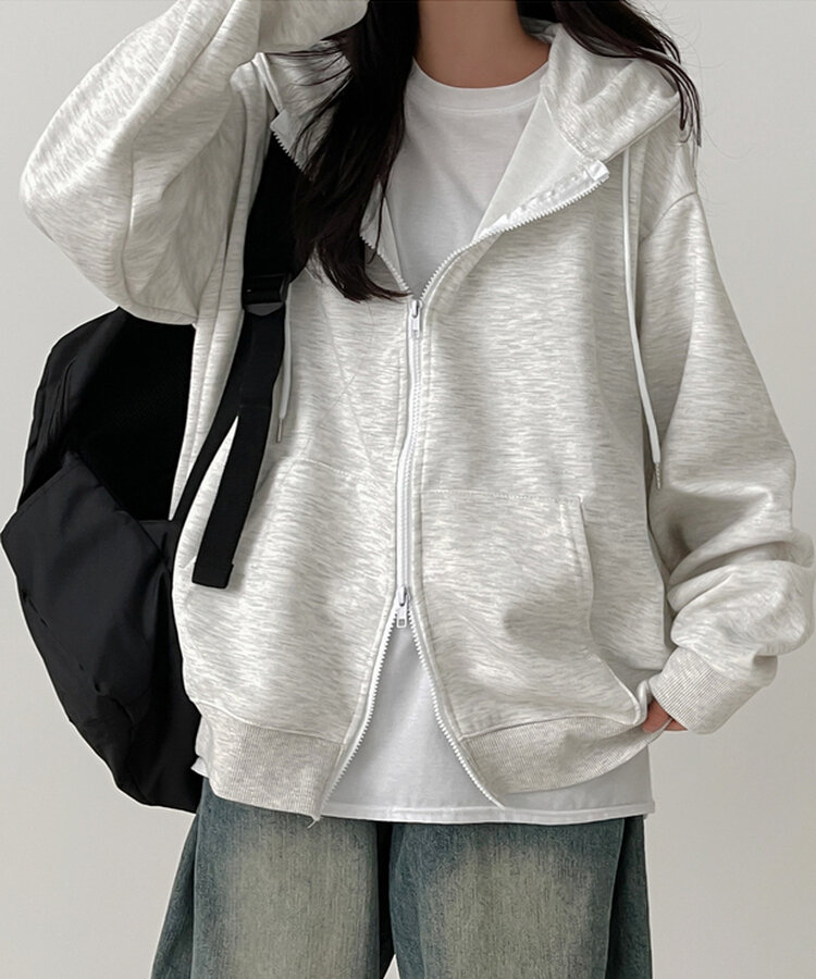 オーバーフィットフードジップアップ WHITE MELANGE