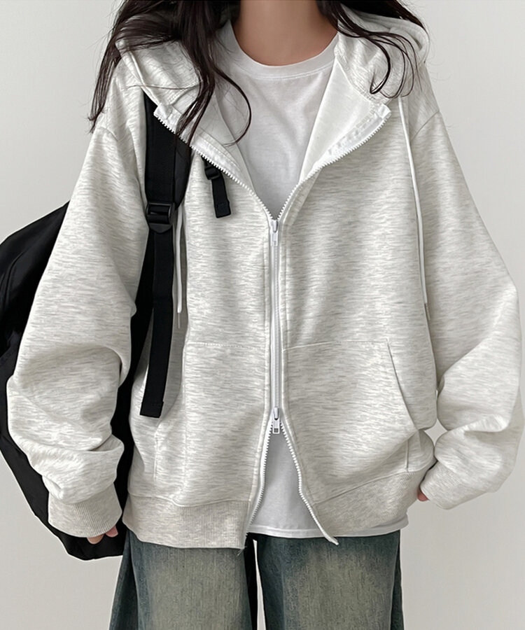 オーバーフィットフードジップアップ WHITE MELANGE