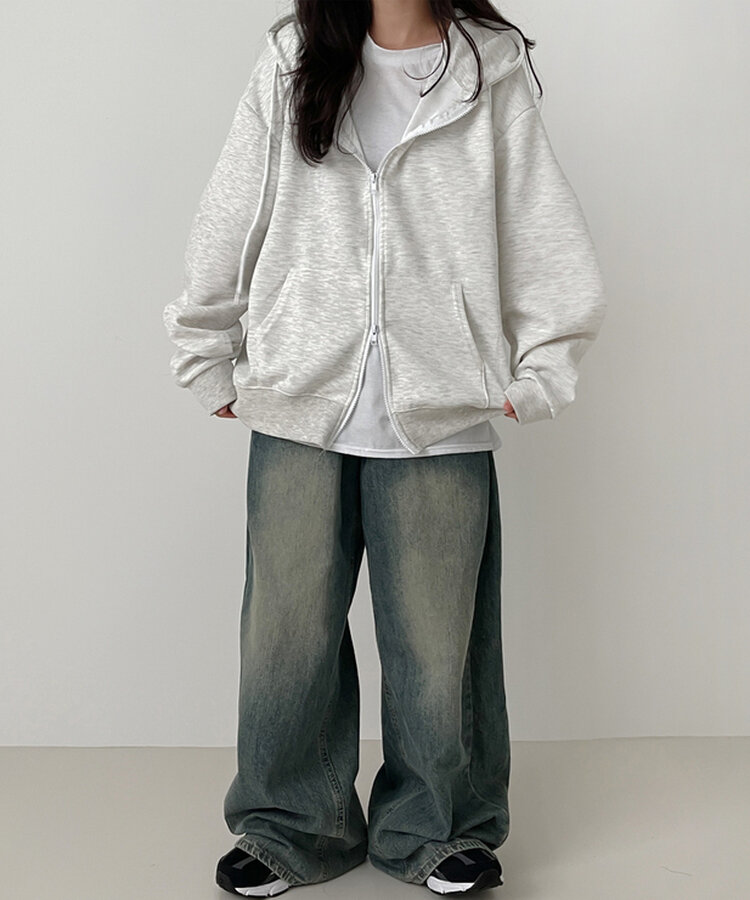 オーバーフィットフードジップアップ WHITE MELANGE