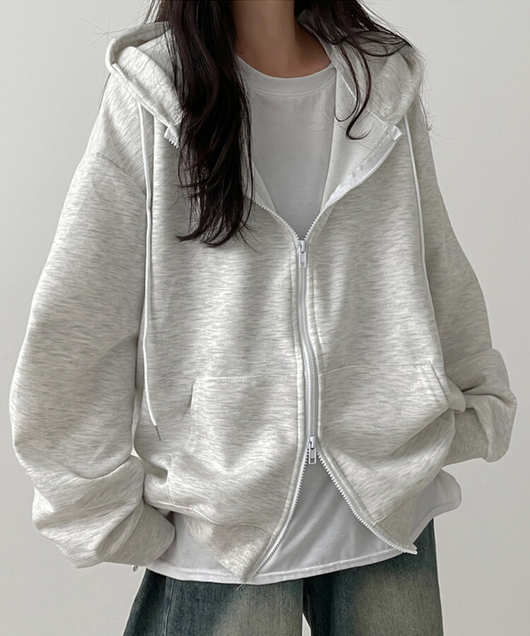 オーバーフィットフードジップアップ WHITE MELANGE