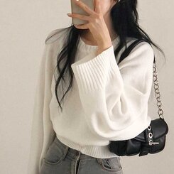 スリムフィットラウンドニット(6color) IVORY