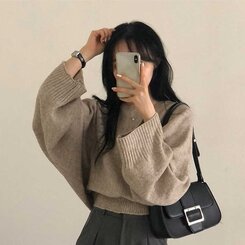 スリムフィットラウンドニット(6color) OATMEAL