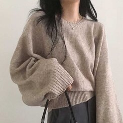 スリムフィットラウンドニット(6color) OATMEAL