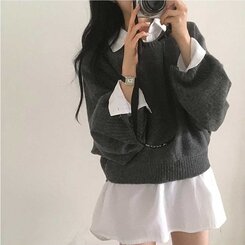 スリムフィットラウンドニット(6color) CHARCOAL