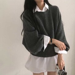 スリムフィットラウンドニット(6color) CHARCOAL