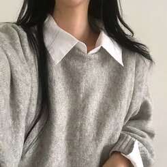 スリムフィットラウンドニット(6color) GRAY