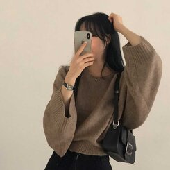 スリムフィットラウンドニット(6color) LIGHT BROWN