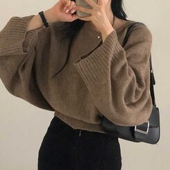 スリムフィットラウンドニット(6color) LIGHT BROWN