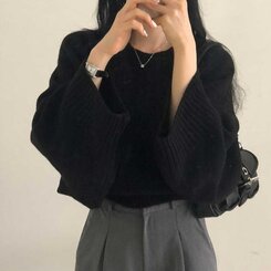 スリムフィットラウンドニット(6color) BLACK