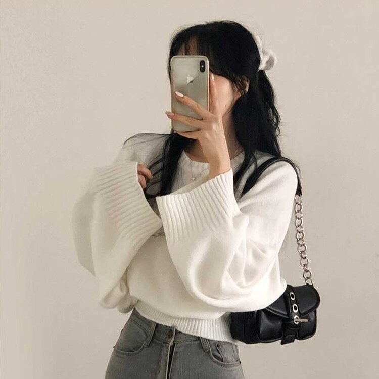 スリムフィットラウンドニット(6color) IVORY