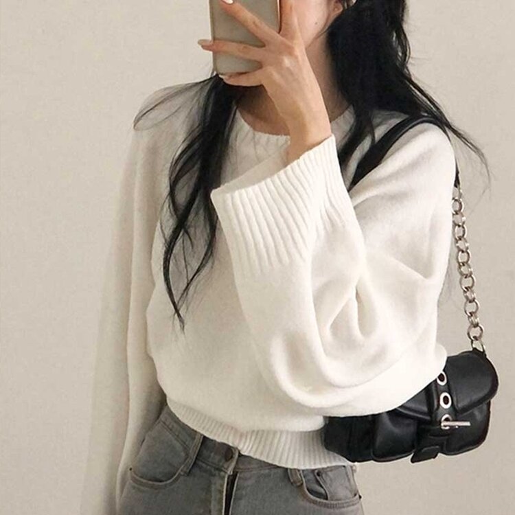 スリムフィットラウンドニット(6color) IVORY