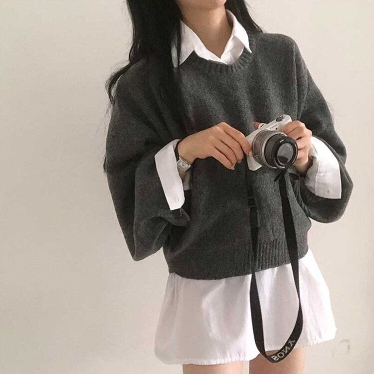 スリムフィットラウンドニット(6color) CHARCOAL