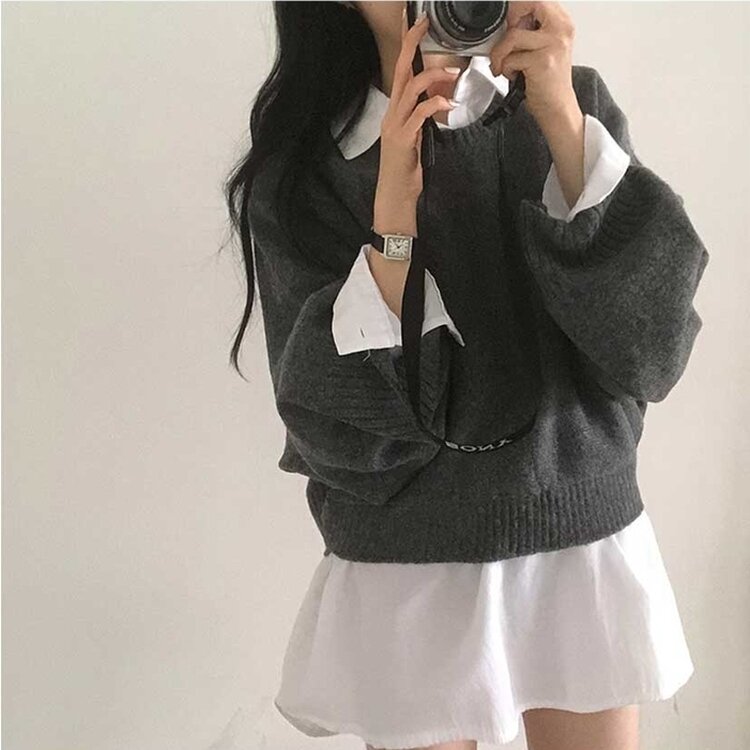 スリムフィットラウンドニット(6color) CHARCOAL