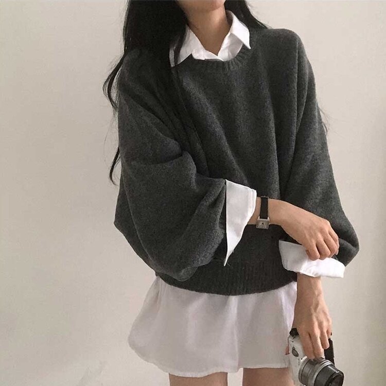 スリムフィットラウンドニット(6color) CHARCOAL