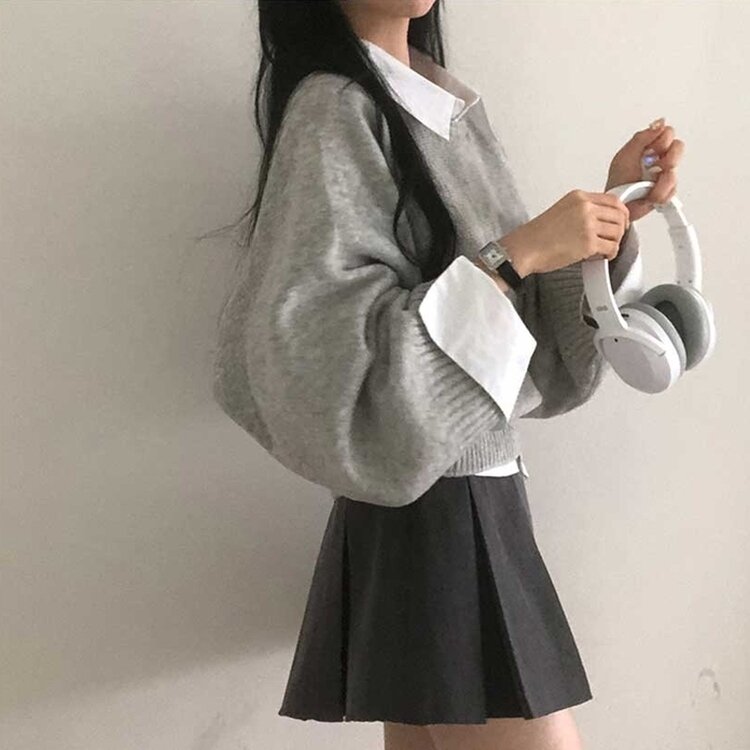 スリムフィットラウンドニット(6color) GRAY