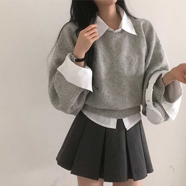 スリムフィットラウンドニット(6color) GRAY