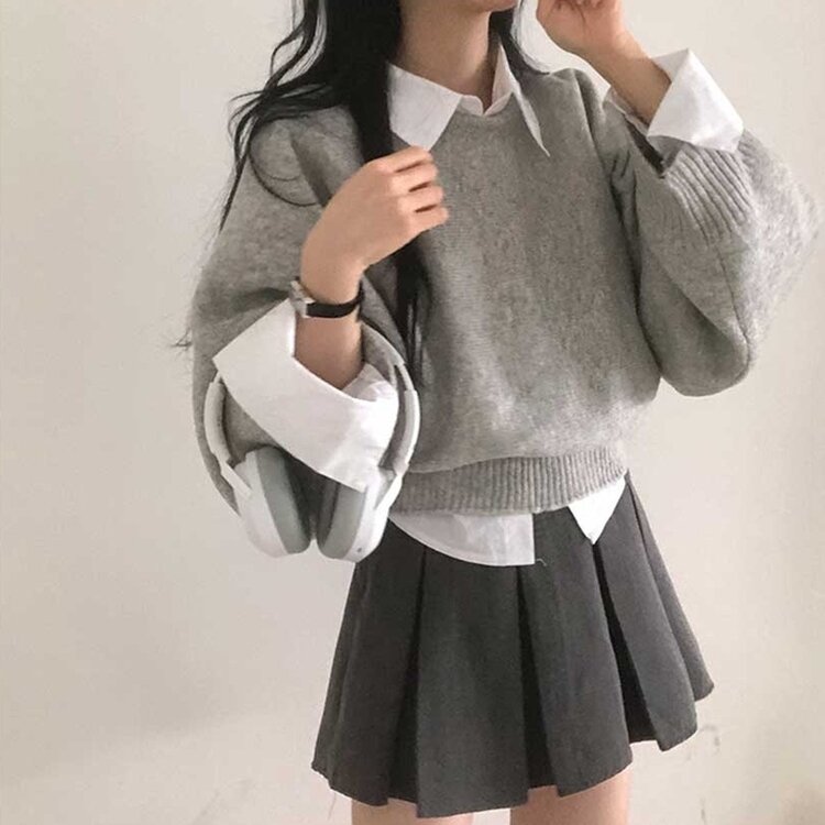 スリムフィットラウンドニット(6color) GRAY