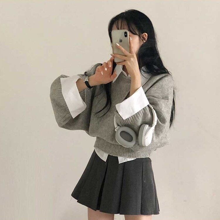 スリムフィットラウンドニット(6color) GRAY