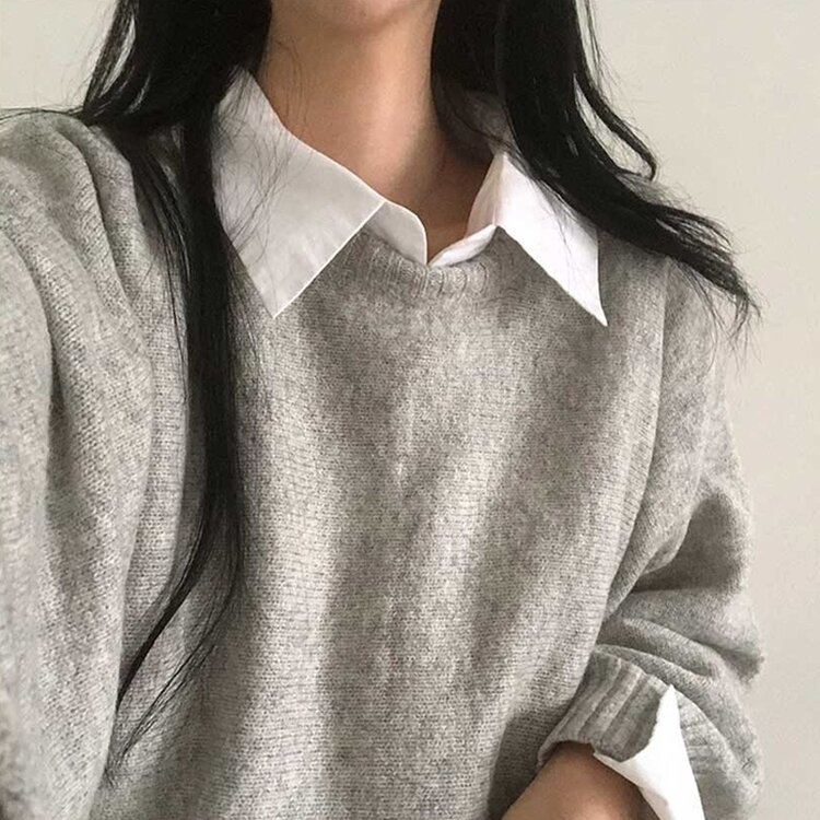 スリムフィットラウンドニット(6color) GRAY